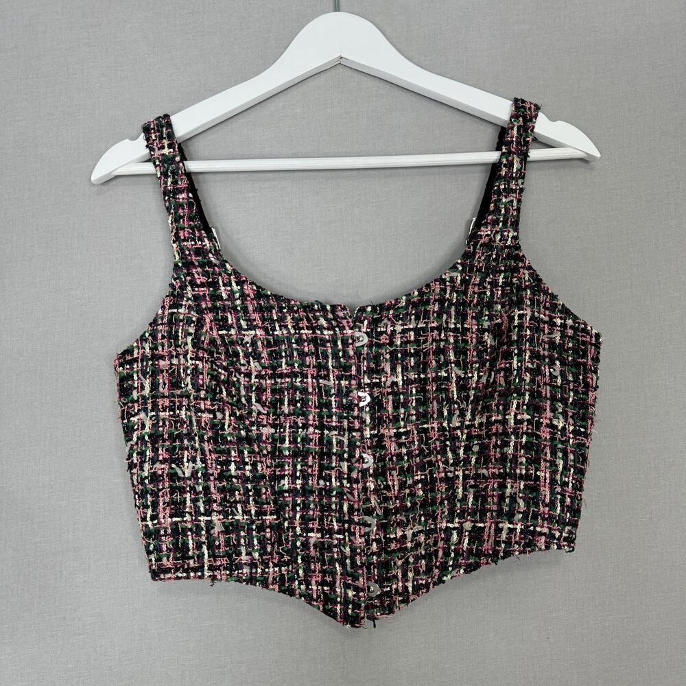 Sugar‎ Thrillz Dolls Kill Pish Posh Tweed Corset Womens Medium Black Bustier Top